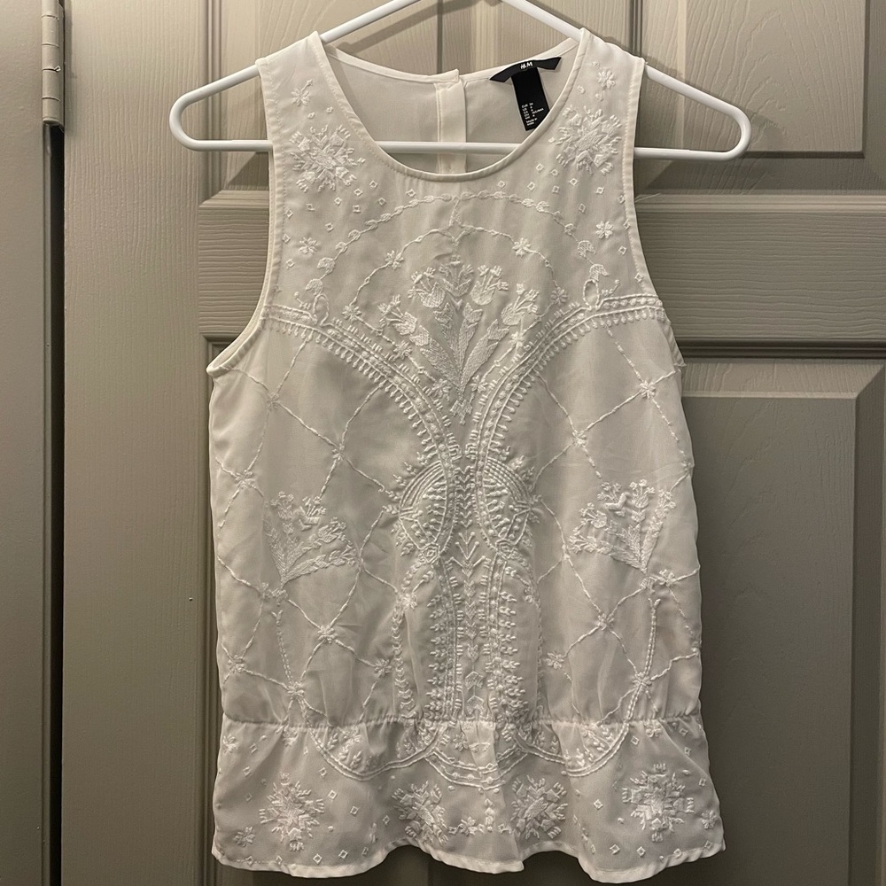 Lace Embroidered Sheer Cottage-Core Tank-Top from H&M
